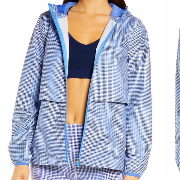 Sweaty Betty Pack‎ It Up Water Resistant Rain Mac Womens Size Large Blue NWOT - Picture 1 of 16
